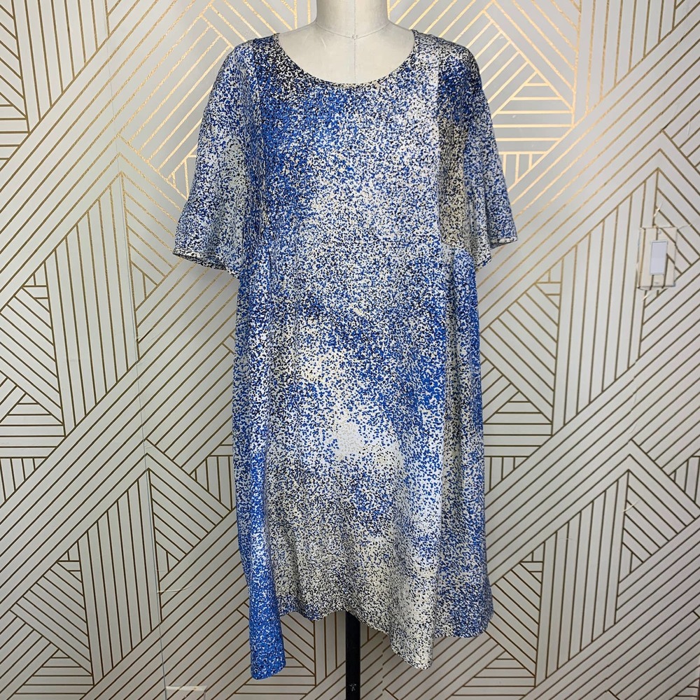 Kenzo Paris Blue Silk Speckled Dot Print Short Sleeve Dress Size 44 / US 12